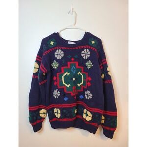 DEANS Of Scotland Sweater Womens Medium Blue Wool Shetland Fair Isle Pullover